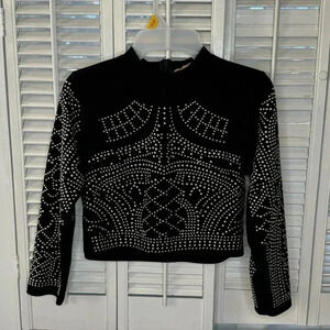 Embellished mock neck top